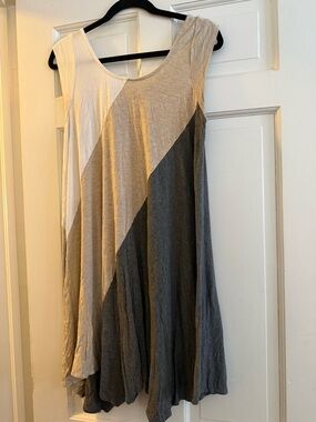 Diagonal Colorblock Sleeveless Swing Dress - Cream, Light Taupe, Charcoal